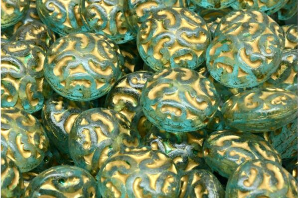 Lentil Beads with Ornaments 14mm - Image 1