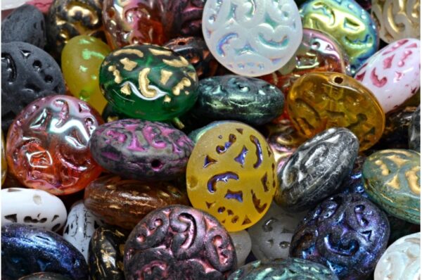 Lentil Beads with Ornaments 14mm - Imagen 1