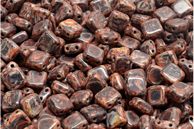 2 Holes Pressed Tile Beads 6x6mm